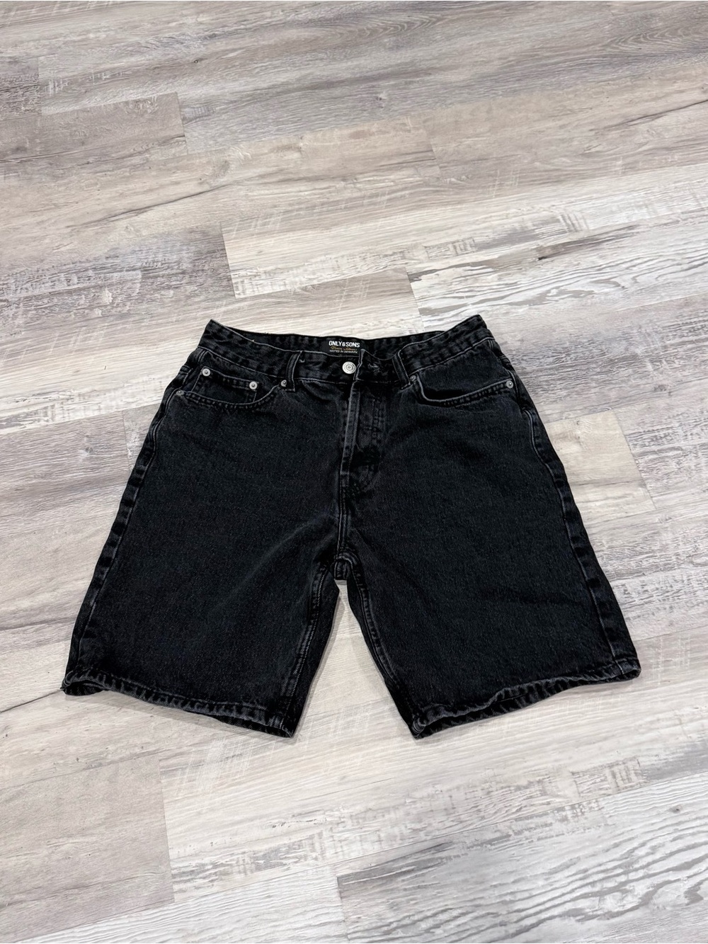 ONLY & SONS Washed Black Denim Shorts